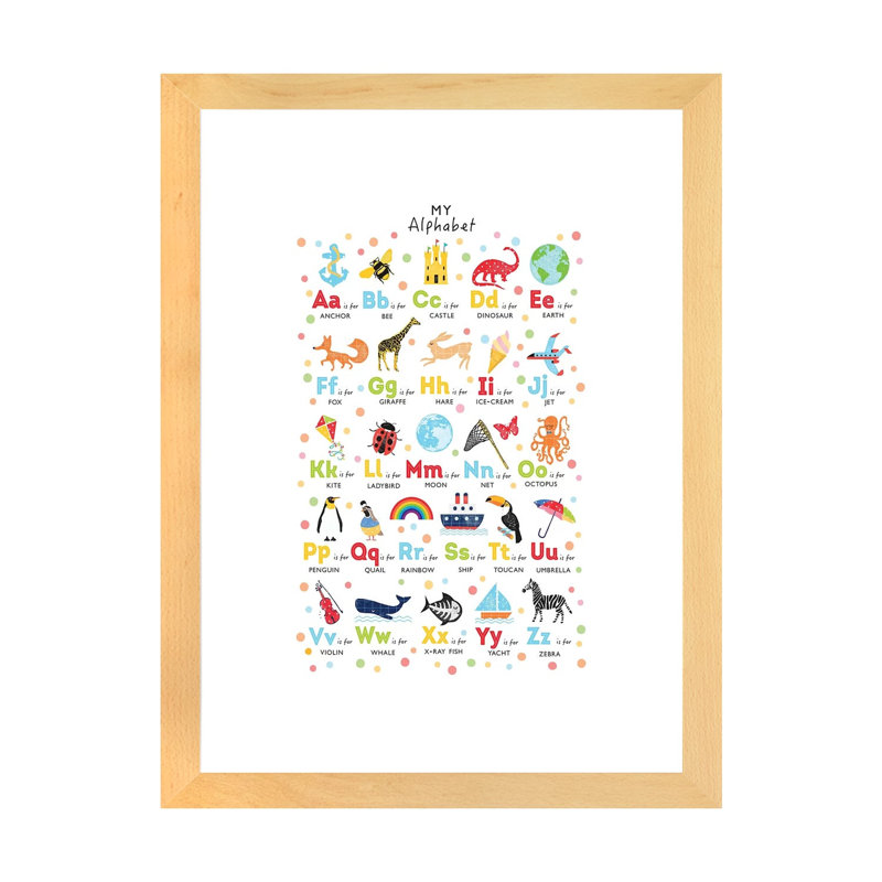 Alphabet lumineux - imprimé, Papier avec cadre beige, Blanc, H 24 po x l 16 po x P 1 po