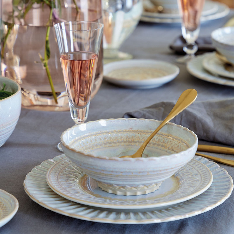 Cristal Handmade Stoneware Dining Bowl, Nacar
