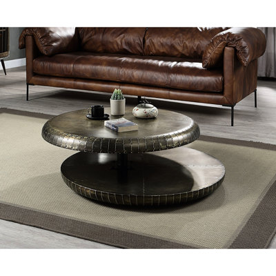 Table basse en bronze et aluminium - fonction pivotante à 360 degrés, bois synthétique en patchwork l 39 po x P 13 po H 84 lb Finition merveilleuse qualité 360 degrés 39 po sur 13 lb