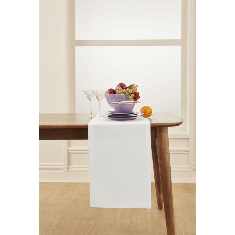 Dru - Cotton Linen Table Runner, White, 120" x 14"