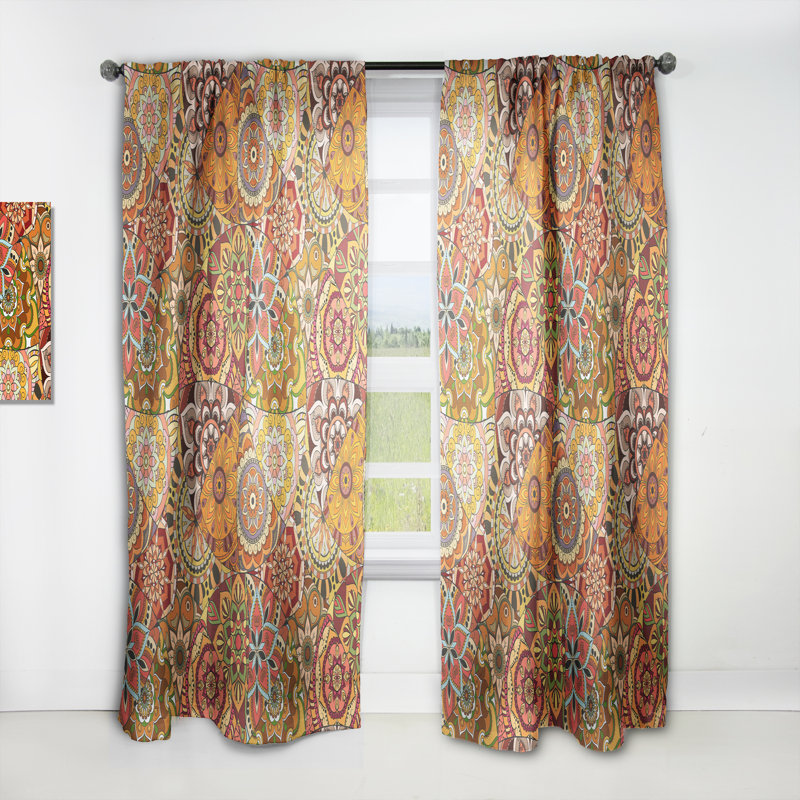Pattern Tile with Mandalas - Bohemian Velvet Curtain - Room darkening - 1 panel, 52" W x 95" L
