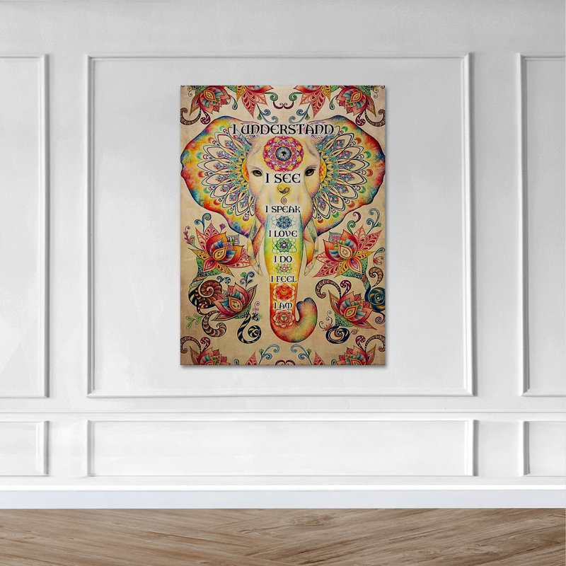 A Colorful Elephant - I Comprand I See I Speak I Love I Do I Feel - 1 pièce, impression sur toile tendue