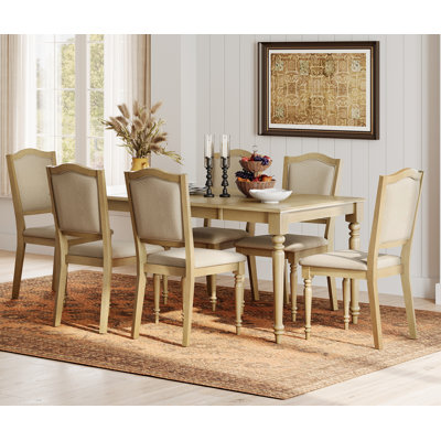 7 Piece Dining Table Set - Includes One Dining Table, 6 Wood Dining Chairs, Farmhouse Dining Set, Oak