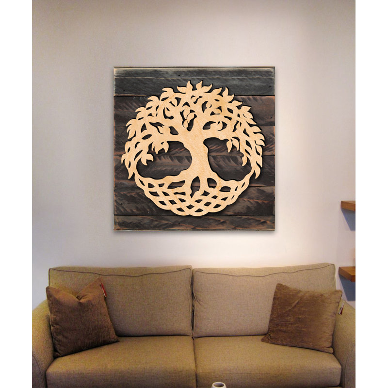 Décoration murale arbre de vie en bois celtique spirituel tree of life, H 18 po x l 18 po x p 2 po