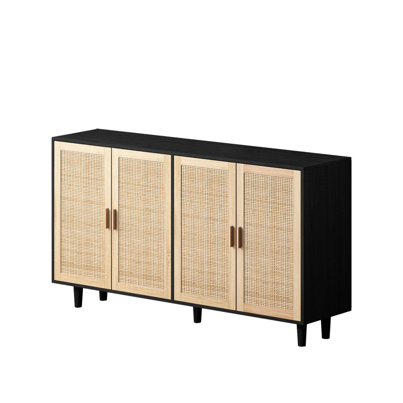 Black Decorative Chest - Stylish For Different Spaces, Strong Construction, Abundant Storage, Adjustable Shelf, Simple Assembly And Maintenance Processes 4-Door Cabinet In Ideal Bedroom, Living Room,