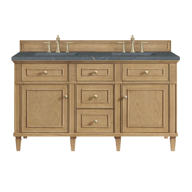 Lorelai 60 in. Double Vanity, Light Natural Oak, Parisian Blue, 8" Widespread