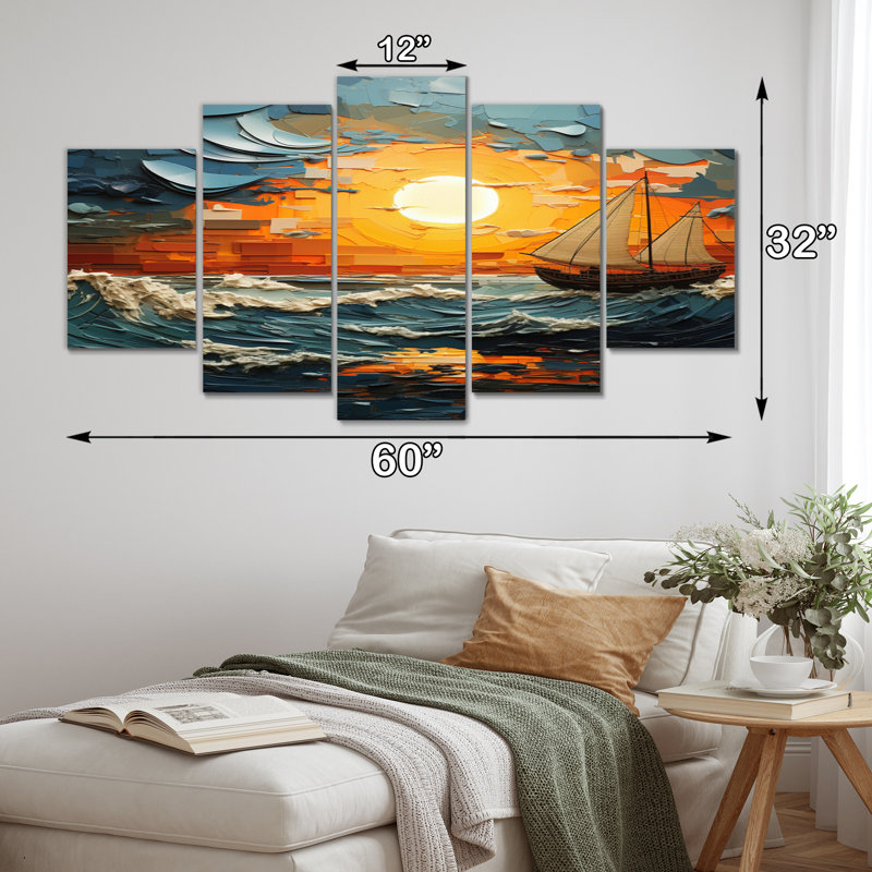 «Yellow Stormy Horizon Collage II», art mural de salon - 5 panneaux