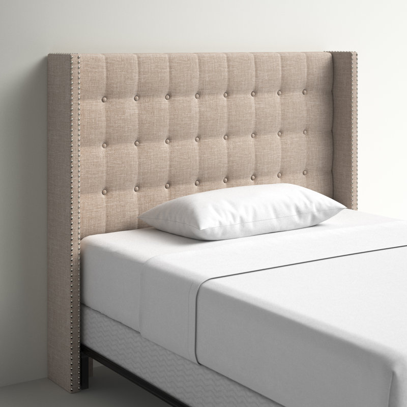 Wallace Upholstered Headboard, Full, Heathered Beige Linen