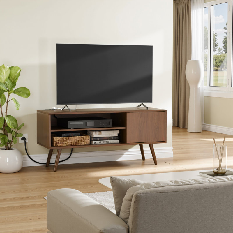 Meuble télé 2 tiroirs avec station de charge Tiream, Marron foncé