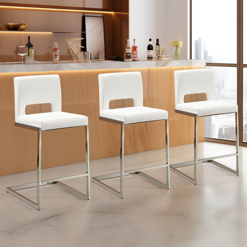 Tabouret de comptoir rembourré 26 po Daco, Blanc, 3