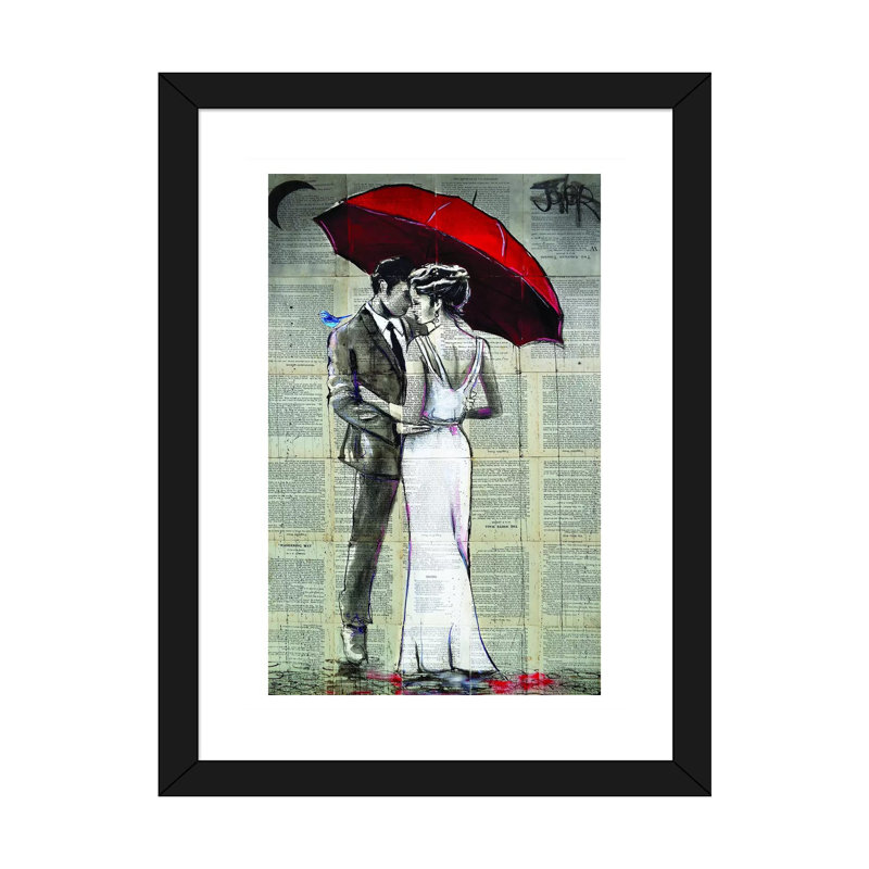 Rainy Moon par Loui Jover - impression d'art graphique, H 24 po x l 16 po x P 1 po, Papier encadré noir, Blanc