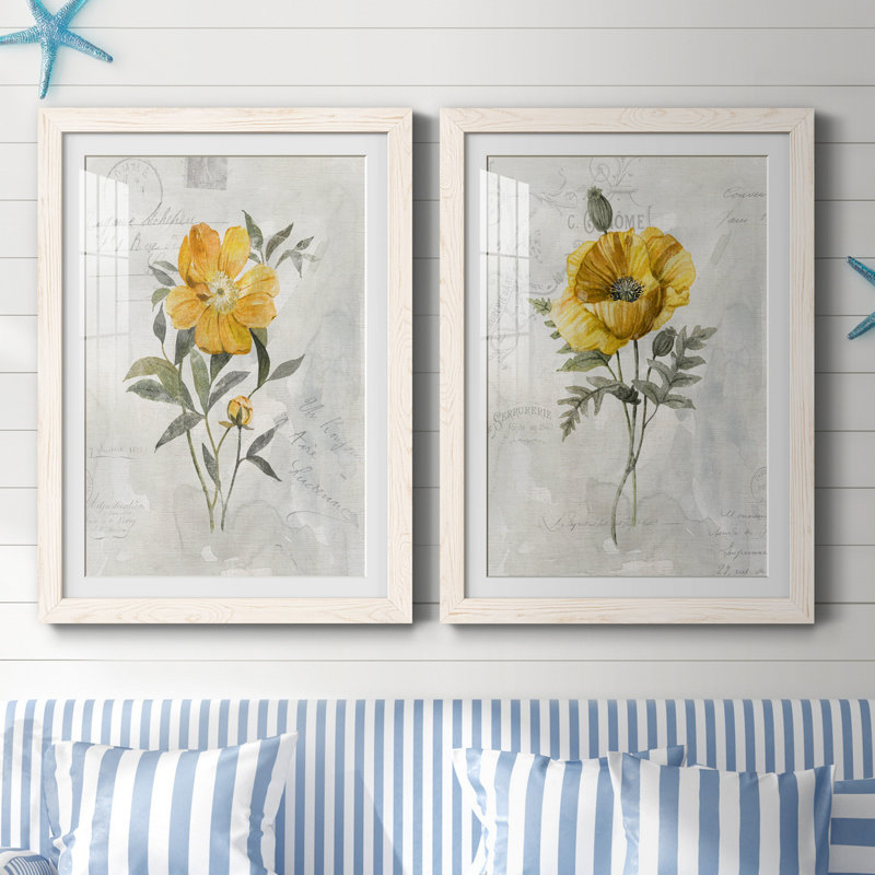 Canary Linen pivoine - ensemble de 2 reproductions d'art, H 37,5 po x l 55 po x P 1,5 po, Papier encadré blanc, Blanc