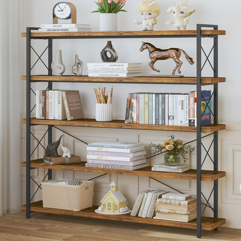 Bibliothèque ouverte de style industriel à 5 niveaux avec cadre en métal pour une installation autoportante