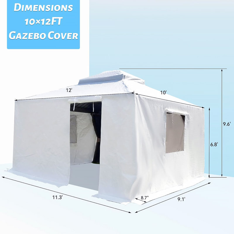 Gazebo Cover For Hardtop Gazebos, Outdoor Universal Winter Gazebo Cover With Sidewalls And Mesh Windows, All Season Waterproof Enclosed Gazebo Cover