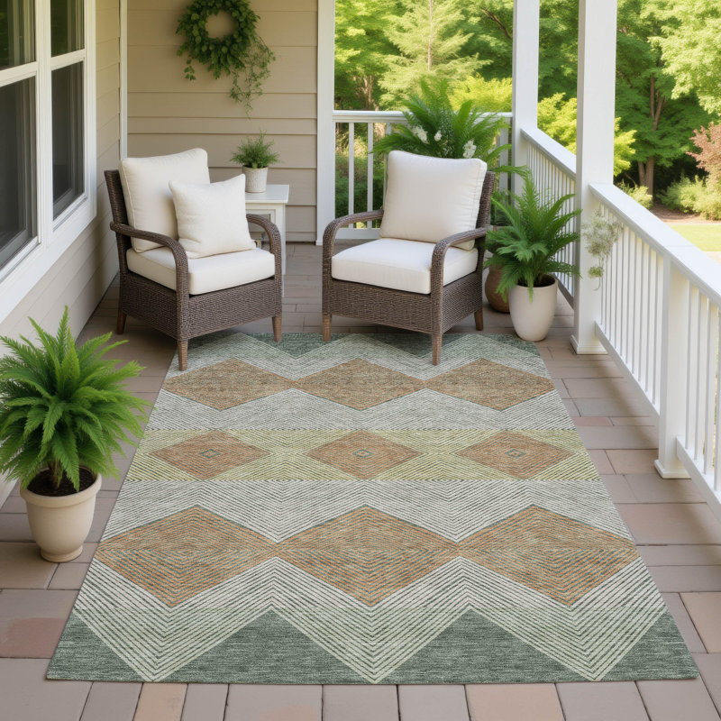 Machine Washable Indoor/Outdoor Chantille ACN2545 Geometric Rug, Basil, 9' x 12'