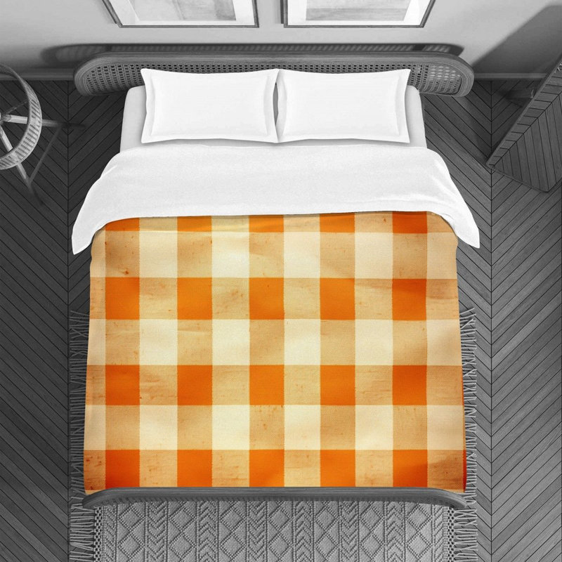 Housse de couette , Housse de couette pour très grand lit, Orange / vichy beige
