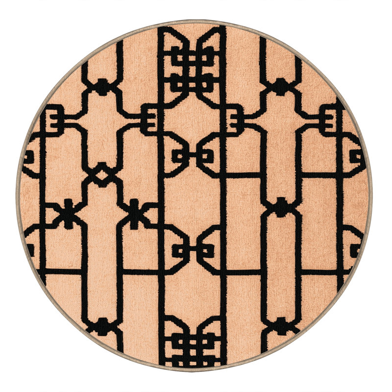 Machine Washable Trellis Brown Area Rug, Round 3'