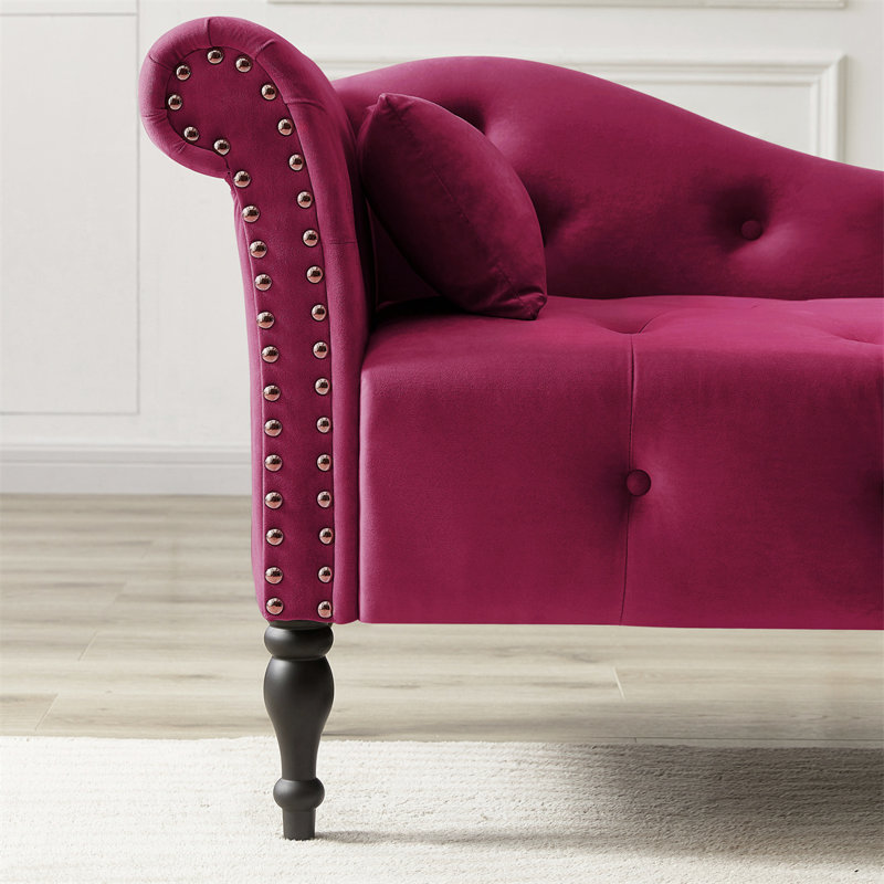 Chaise longue à accoudoir gauche Enguerran, Velours bourgogne
