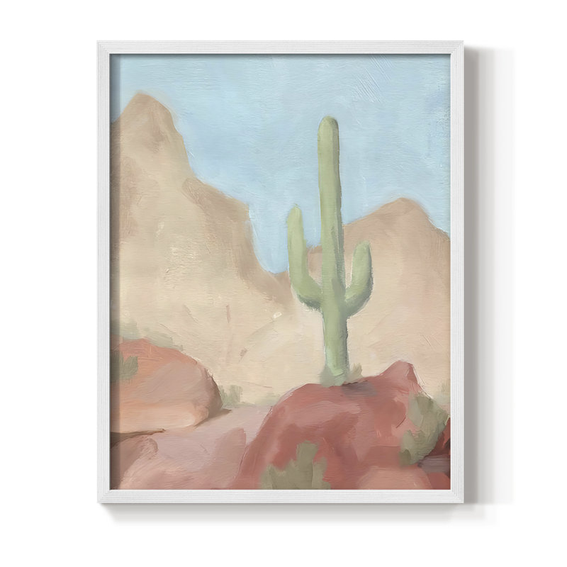Sunny Saguaro III, reproduction encadrée - bois massif, H 11 po x l 9 po, Blanc