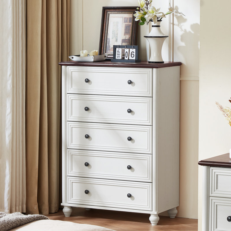 Farmhouse 5 Drawers Dresser For Bedroom, Wood 45" Tall Chest Of Drawers, Dresser Rustic Storage Dressers Organizer With Metal Handle Closet For Living Room, Hallway Entryway