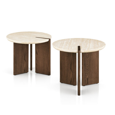 Ensemble de 2 tables de bout Garces avec dessus en pierre de travertin Garces