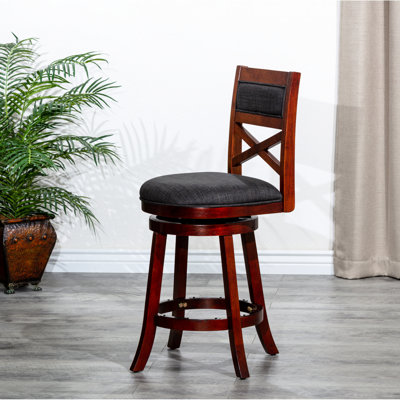 30" Bar Height Stool With , Cherry Finish & Charcoal Fabric - Elevate Your Decor In And Faux Leather Seat