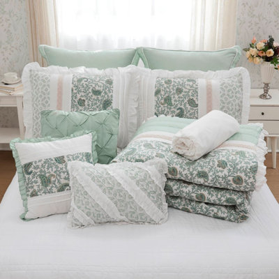 Ensemble d'édredon élégant en percale de coton turquoise - 9 pièces très grand californien