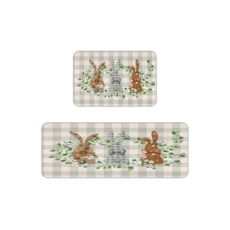 Ensemble de 2 tapis de cuisine Gingham Bunnies & Greenery