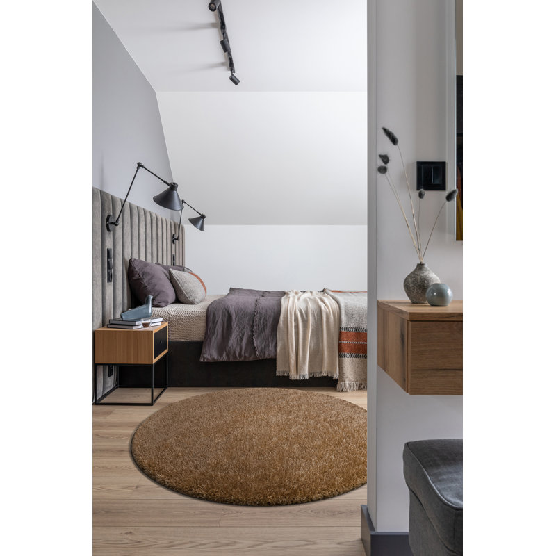 Taryn Solid Colour Area Rug, Brown, Round 150cm