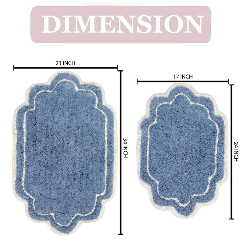 Dobrinka 100% Cotton Bath Rug - 17"x24", 21"x34", Blue