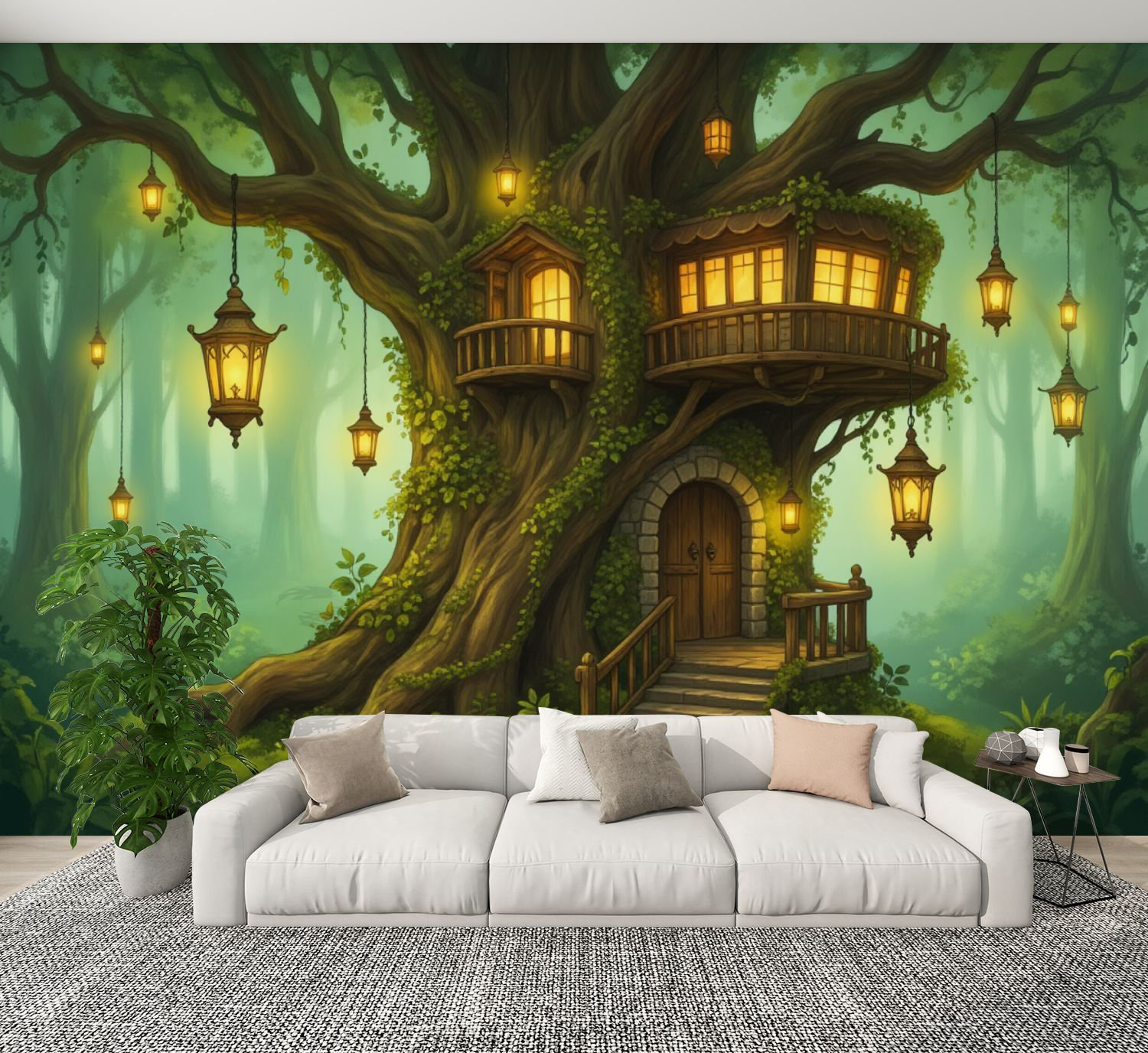 Red Barrel Studio Peel and Stick Wallpaper Whimsical Treehouse Forest ...