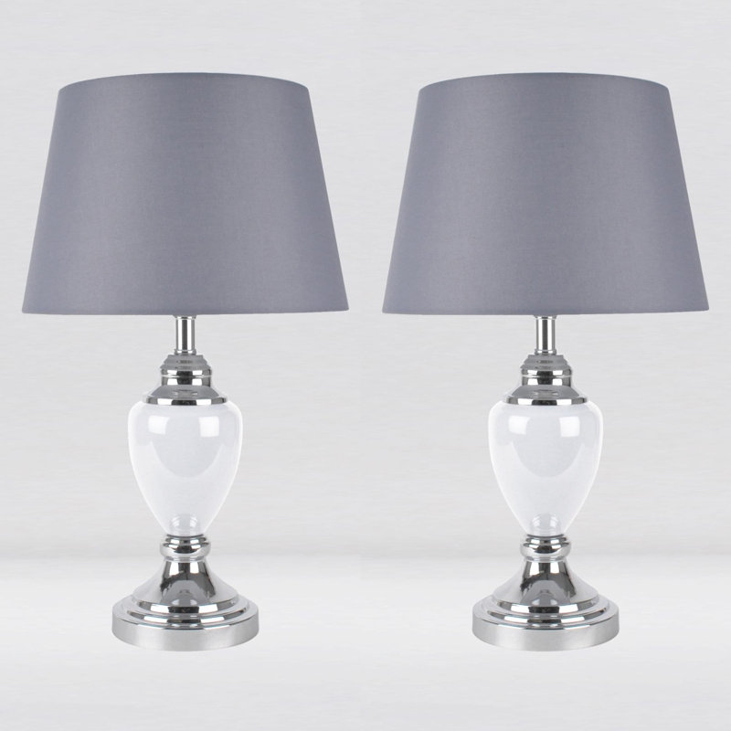 Sandin Metal Table Lamp, Grey,  Polished Chrome/White