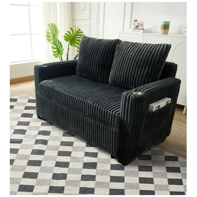 53-Inch Corduroy Recliner Sofa Bed with USB Charging - 5-Position Adjustable Pull-Out Sleeper for Living Room & Office