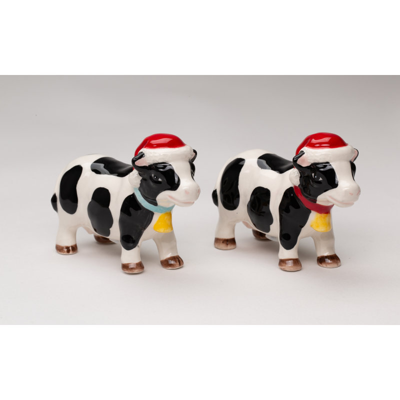 Cosmos Gifts Cow's Wearing Christmas Hat Salt & Pepper Shaker Set