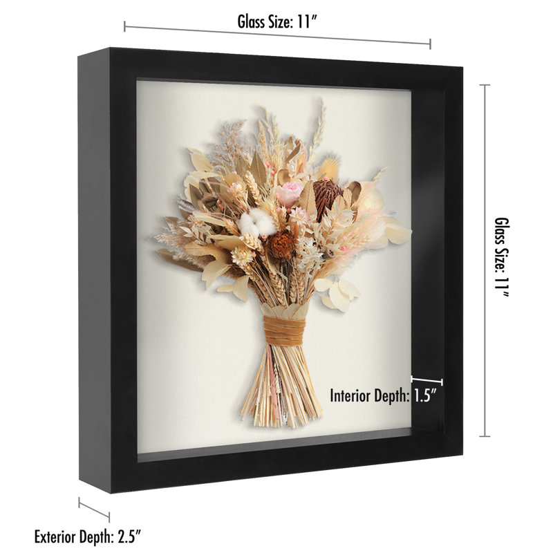Sturdevant Shadow Box Frame Composite Wood with Glass for Hanging and Tabletop, 11" x 11", Black