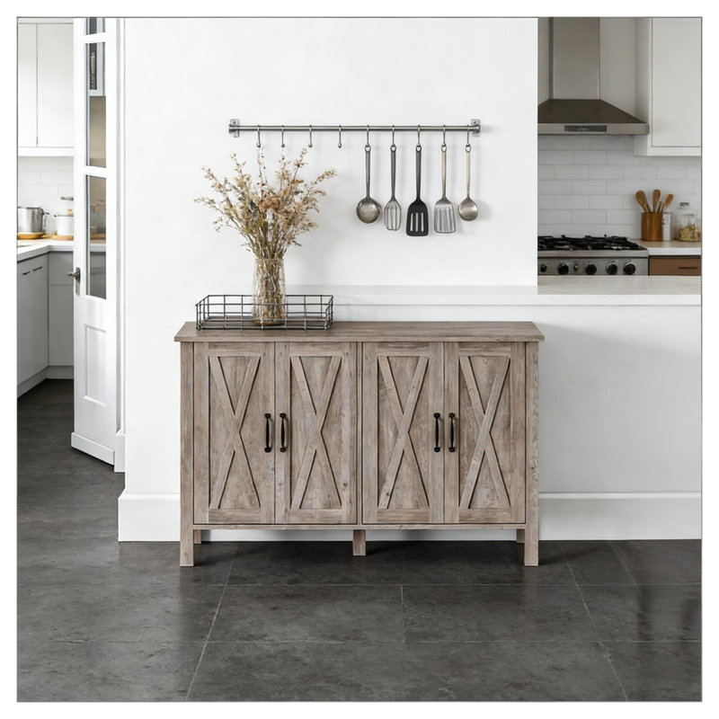 Buffet moderne avec portes doubles, console de rangement en bois aggloméré gris pour le salon