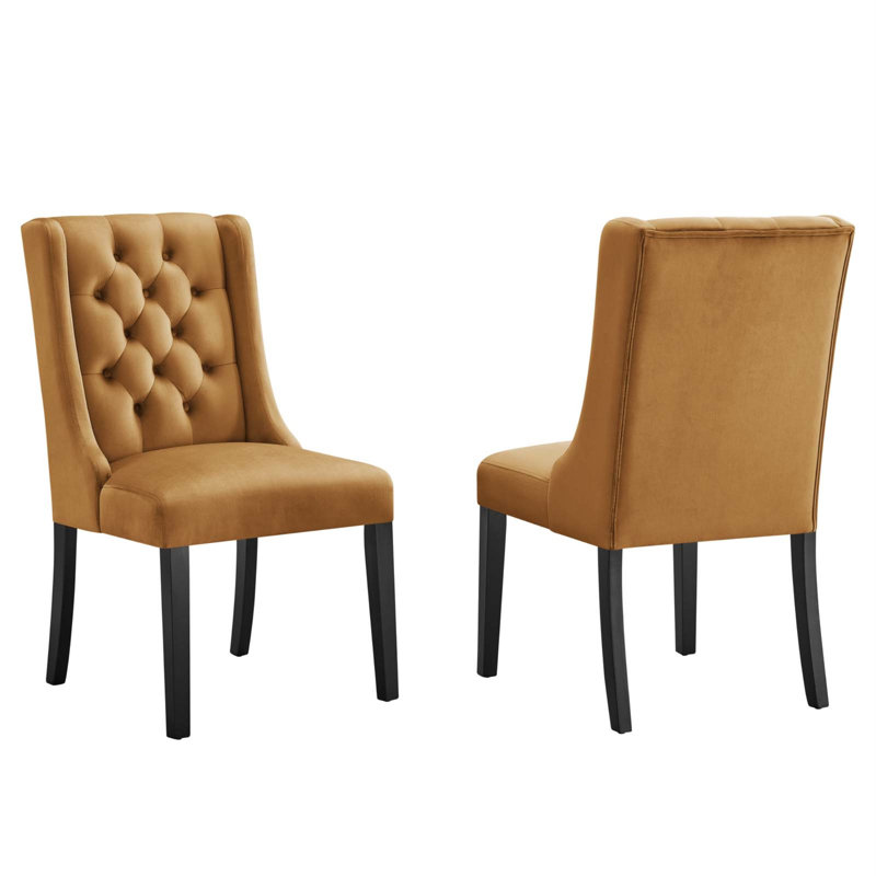 Cognac Velvet Upholstered Wood Dining Chairs - Set of 2