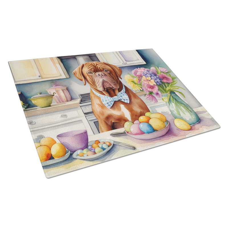 Decorating Easter Dogue de Bordeaux Glass Cutting Board