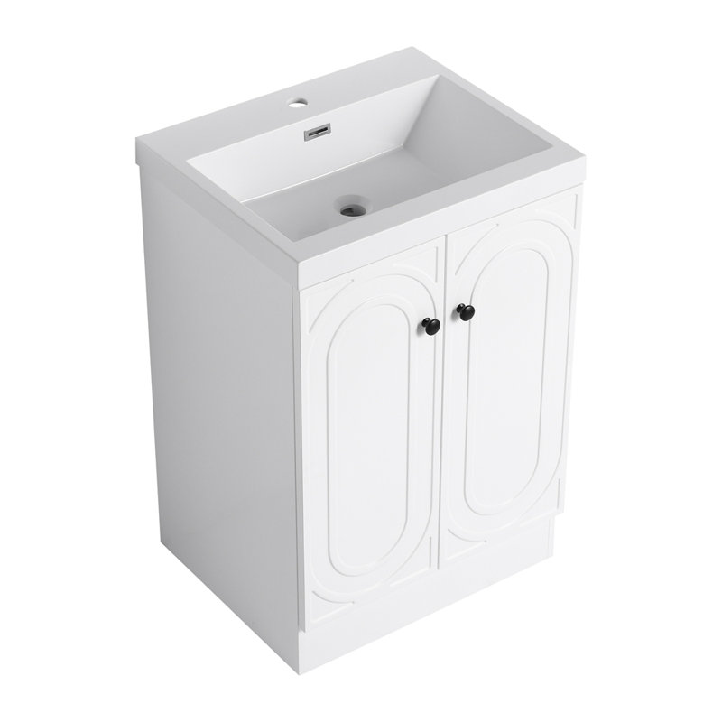 Meuble-lavabo sur pied 24 po avec lavabo en résine, Blanc