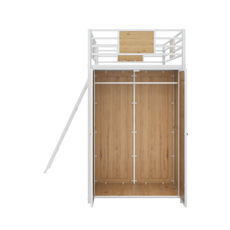 Lit mezzanine simple avec bureau en L et garde-robe, Blanc