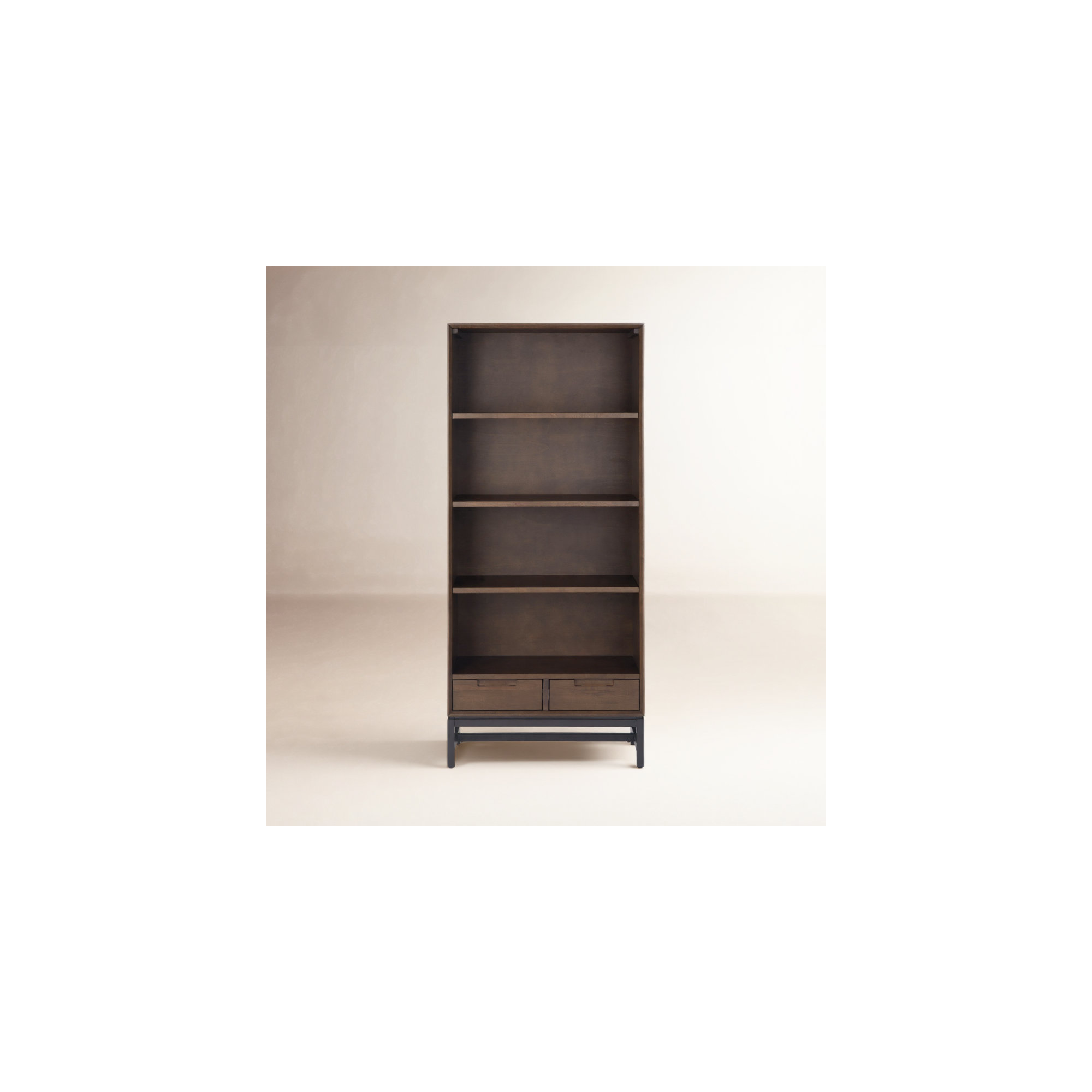 Banting 30"W Solid Wood 4 Shelf Industrial Bookcase with 2 Drawers, Adjustable Shelves, and Metal Base, Walnut Brown/Black