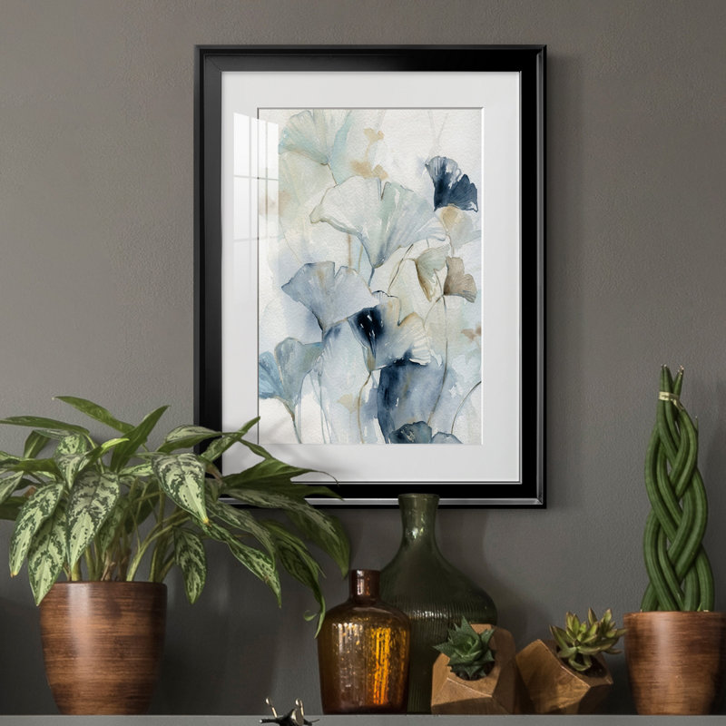 Indigo Ginkgo I - peinture sur toile encadrée, Noir, H 18,5 po x l 24,5 po x P 1,5 po