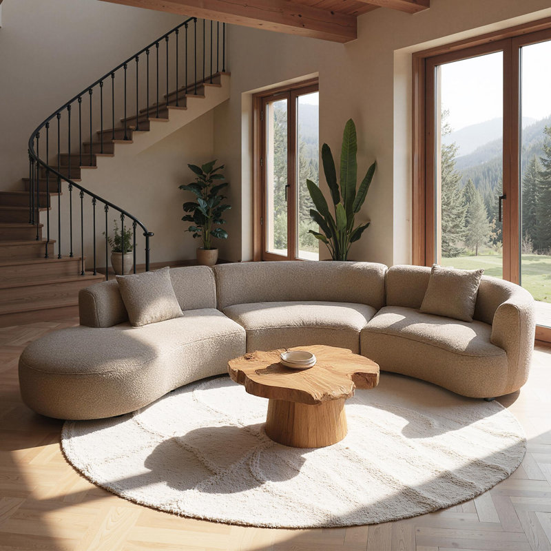  Canapé modulaire courbé Acanva Formia Boucle, l 153 po faisant face à la gauche, café clair, 26.8" H x 153.5" W x 60" D