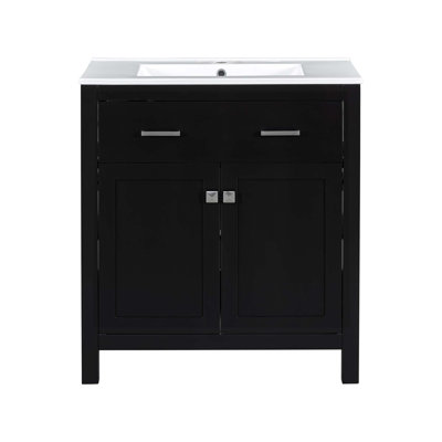 30" Bathroom Vanity With Ceramic Sink, Modern Single Bathroom Cabinet With 2 Doors And A Shelf, Soft Close Doors
