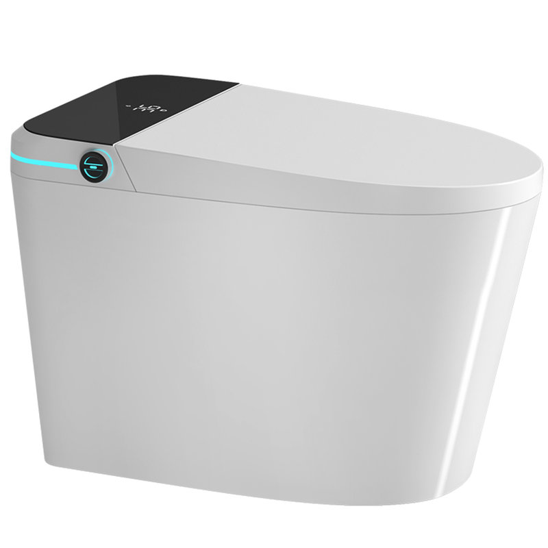 Smart Toilet With Bidet Feature - Auto Open/Close, Foot Sensor, Self-Cleaning Ability, White Open/Close Led Screen, Warm Water,
