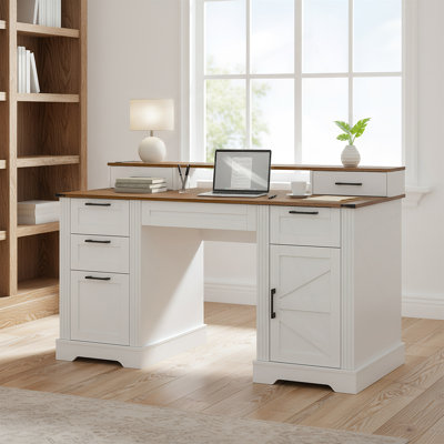 Bureau de ferme avec station de charge, rangement pour dossiers et support pour écran