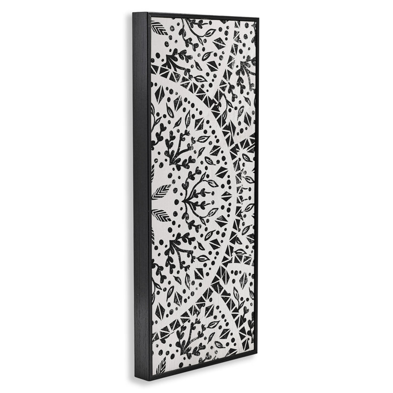 Boho Black and White Fractal Pattern Canvas Print, 10" x 24"