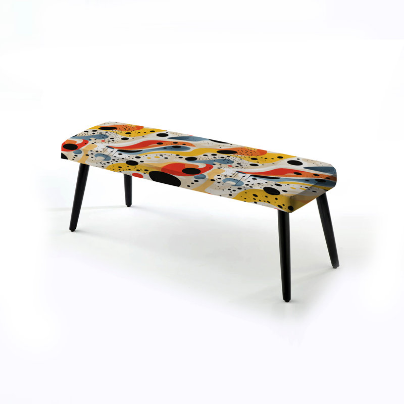 Red Poupart Lichtenstein's Lines Matrix - Abstract Upholstered Black Bench
