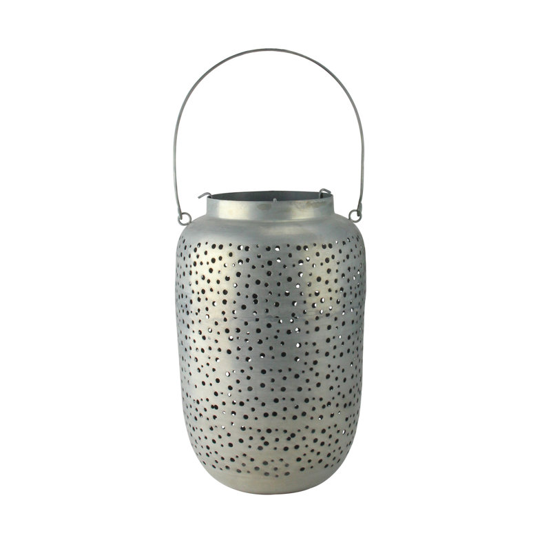 Botanic Beauty Gray Cut-Out Pillar Candleholder Lantern, 14.5" H x 6.5" W x 6.5" D