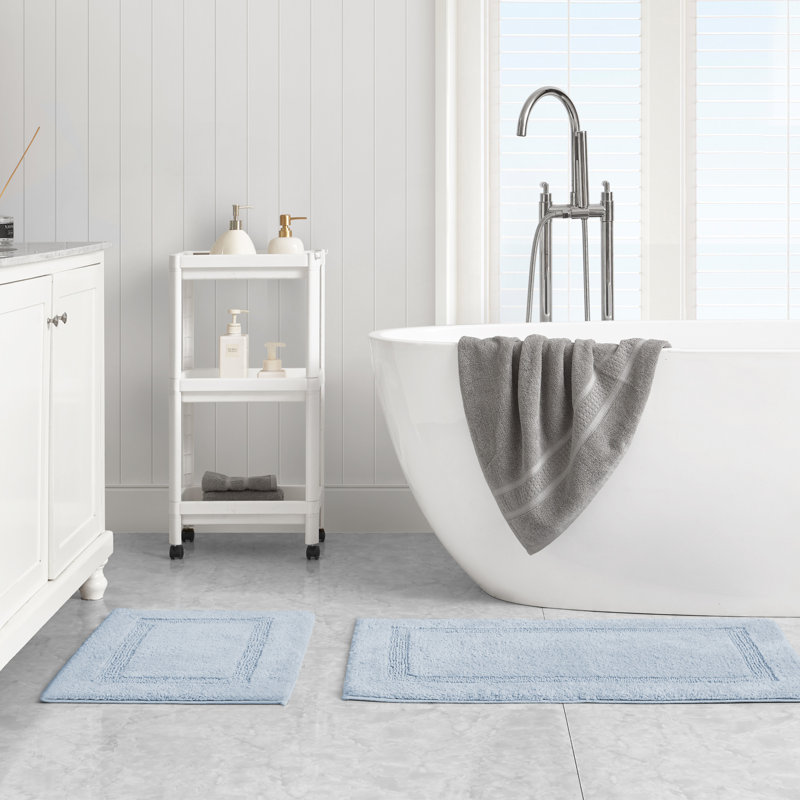 Peniston Blue Cotton Tufted 2-Piece Bath Rug Set